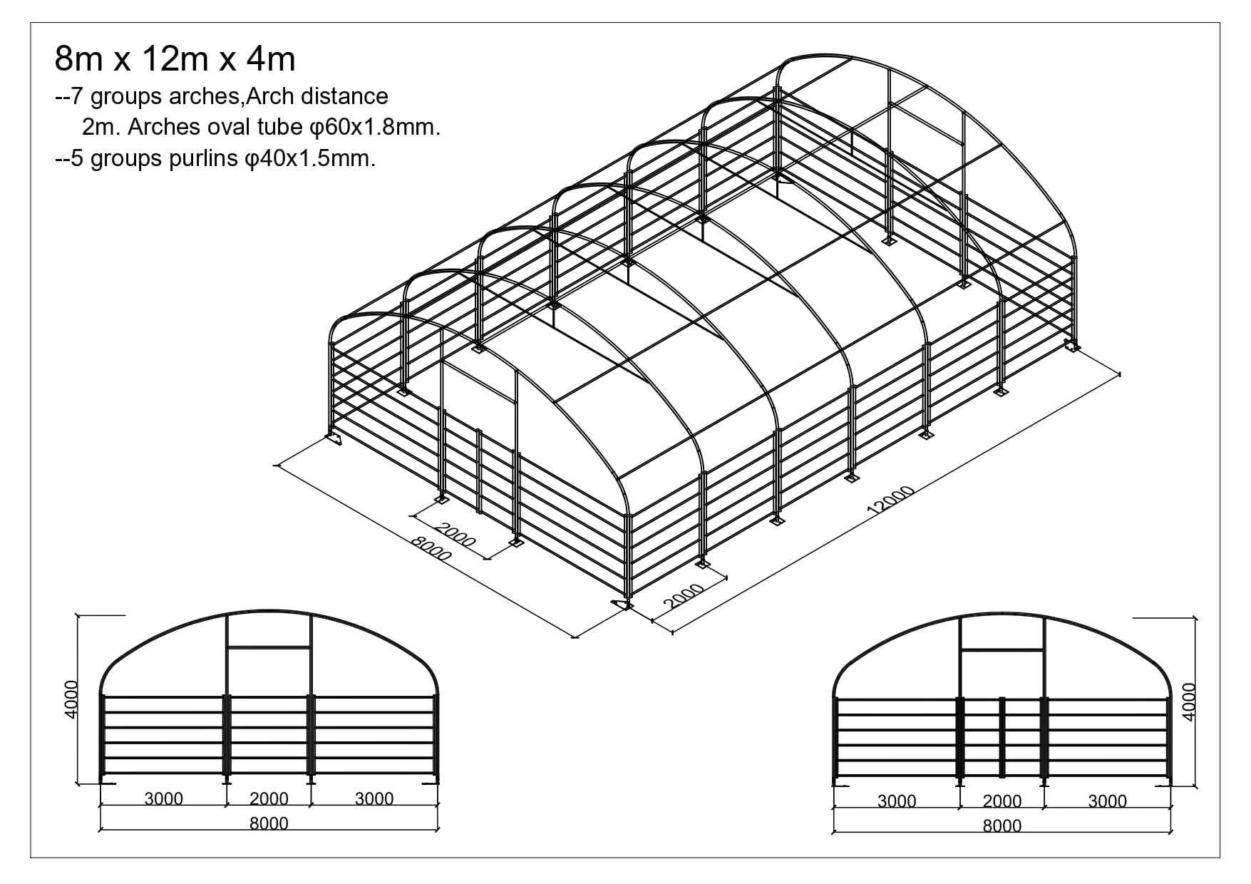 Tierunterkunft 8 m x 12 m x 4 m – Bild 2