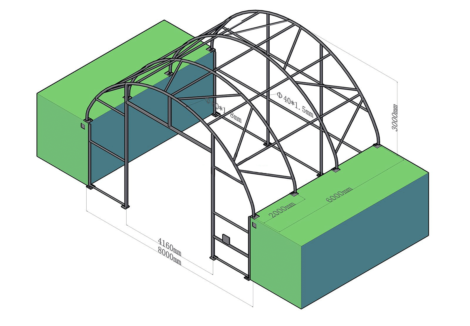 Seecontainer (Länge 12 m) + 8 m breite Schutzhütte – Bild 2