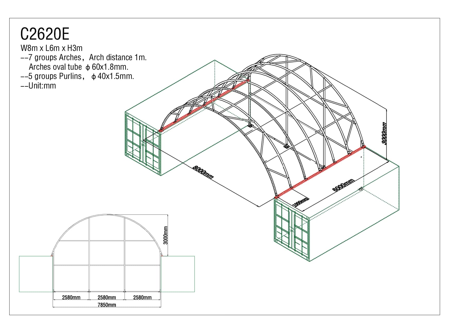 Seecontainer (Länge 12 m) + 8 m breite Schutzhütte – Bild 5