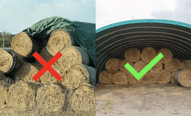Beispiel für richtig und falsch gelagertes Heu